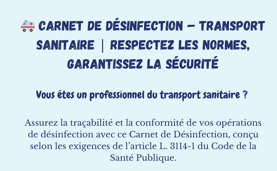 Carnet de désinfection. Transport sanitaire